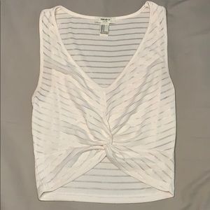 Forever 21 White & Mesh Knotted Crop Top